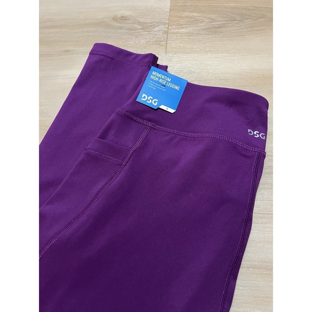 DSG Girls XL 16 Momentum High Rise Leggings Vibrant‎ Violet Purple White Pockets